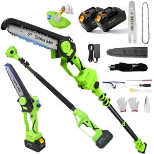 Electric Pole Saws for Tree Trimming, 8" & 6" Mini Chainsaw Cordless with 7.8ft(2.4m) Extension Pole & 2x4.0Ah Battery