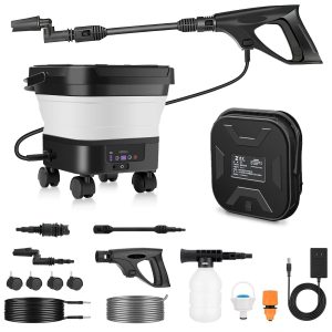 Portable Pressure Washer, 13L Rechargeable Foldable Water Tank,7 Adjustable Pressure Levels, High-Pressure Spray Gun with 23FT Hose for Car/Bike Wash, Garden Care, Outdoor Use