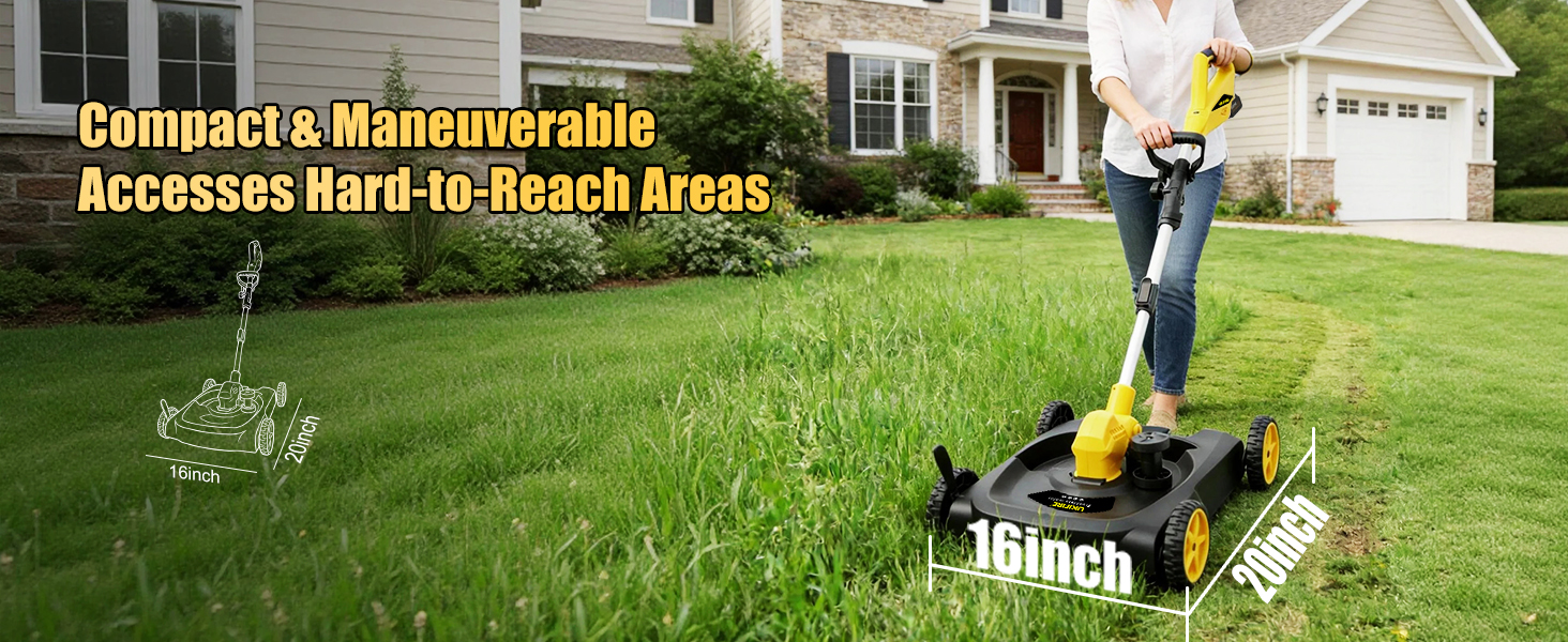Lightweight, foldable, telescoping lawn mower, ideal for lawn edging and trimming