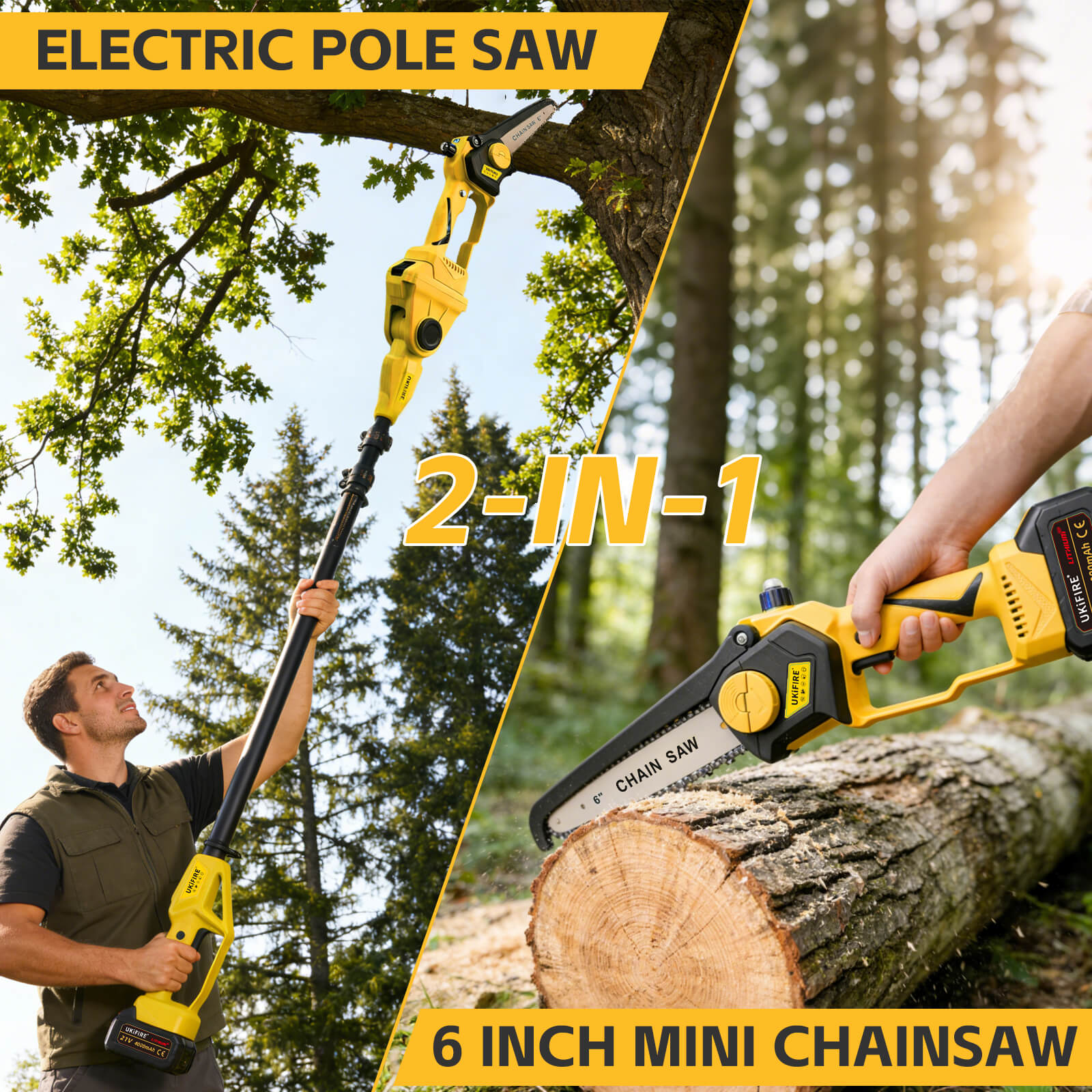 Electric pole saw with mini chainsaw, for pruning branches and cutting wood