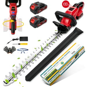 22'' Electric Hedge Trimmer, 3500RPM Cordless Bush Trimmer with 2 x 2.0Ah Batteries, LCD Display, 180° Adjustable Branch Cutter, 4.1Lbs Trimmers Tree Trimmer for Garden Lawn Yard Pruning (RED)